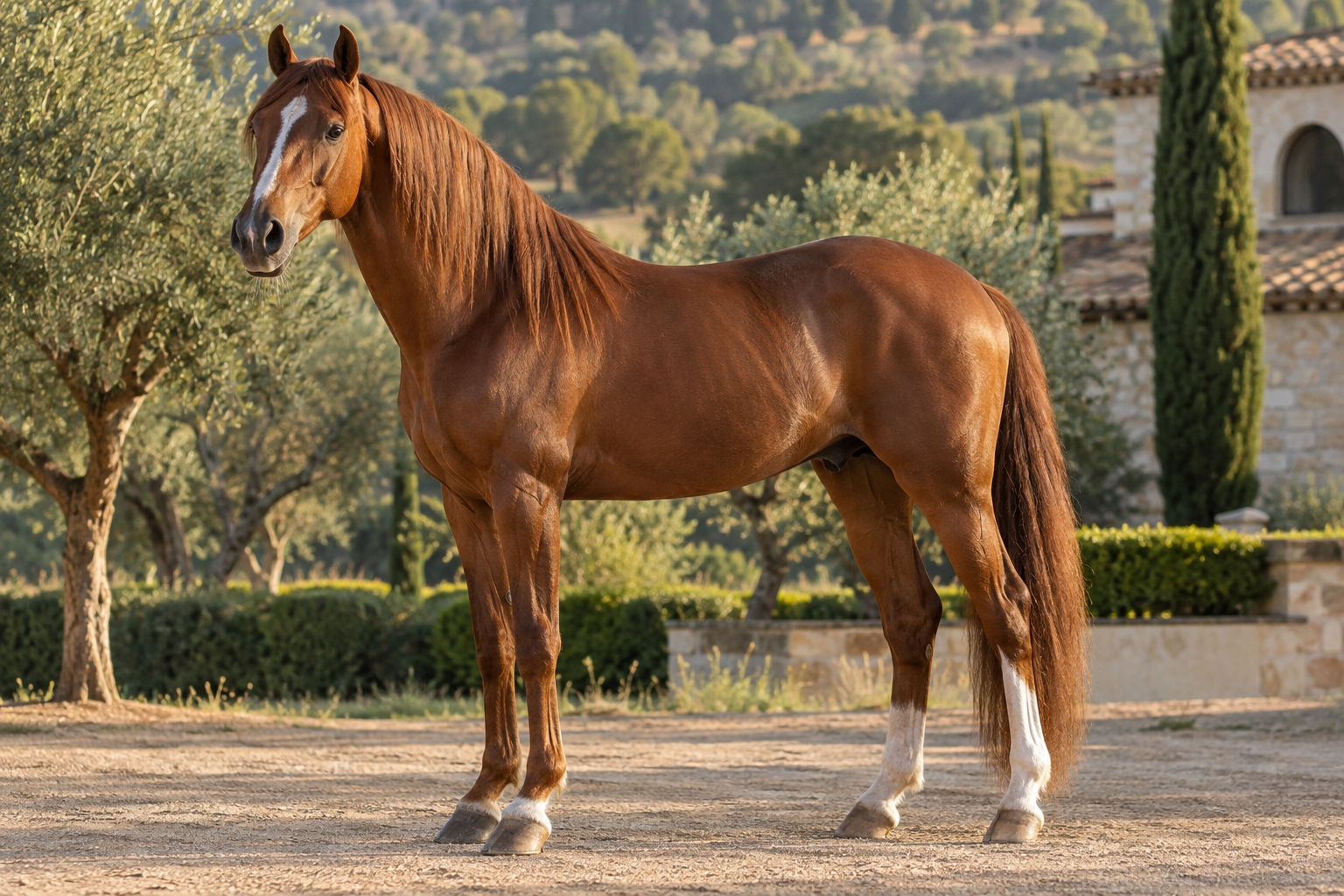 Caballo alazán de cuerpo completo — imagen ilustrativa generada por IA